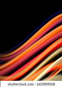 Silk smooth lines on black, liquid fluid color waves. Vector Illustration For Wallpaper, Banner, Background, Card, Book, Illustration, landing page, cover, placard, poster, banner, flyer, design