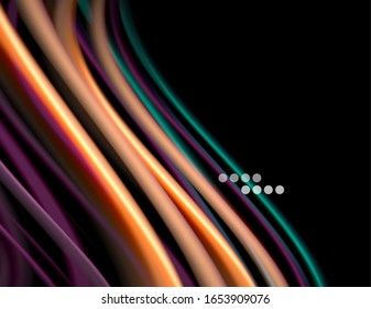 Líneas suaves de seda sobre ondas de color líquido negro. Ilustración vectorial para papel tapiz, pancarta, fondo, tarjeta, libro, ilustración, página de inicio, portada, cartel, cartel, pancarta, volante, diseño