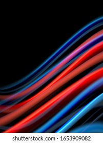 Silk smooth lines on black, liquid fluid color waves. Vector Illustration For Wallpaper, Banner, Background, Card, Book, Illustration, landing page, cover, placard, poster, banner, flyer, design