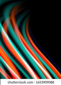 Silk smooth lines on black, liquid fluid color waves. Vector Illustration For Wallpaper, Banner, Background, Card, Book, Illustration, landing page, cover, placard, poster, banner, flyer, design