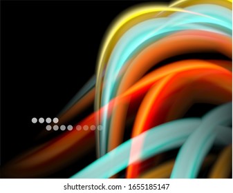 Silk smooth lines on black, liquid fluid color waves. Vector Illustration For Wallpaper, Banner, Background, Card, Book, Illustration, landing page, cover, placard, poster, banner, flyer, design