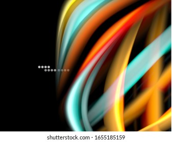 Líneas suaves de seda sobre ondas de color líquido negro. Ilustración vectorial para papel tapiz, pancarta, fondo, tarjeta, libro, ilustración, página de inicio, portada, cartel, cartel, pancarta, volante, diseño