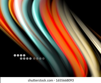 Líneas suaves de seda sobre ondas de color líquido negro. Ilustración vectorial para papel tapiz, pancarta, fondo, tarjeta, libro, ilustración, página de inicio, portada, cartel, cartel, pancarta, volante, diseño