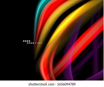 Silk smooth lines on black, liquid fluid color waves. Vector Illustration For Wallpaper, Banner, Background, Card, Book, Illustration, landing page, cover, placard, poster, banner, flyer, design
