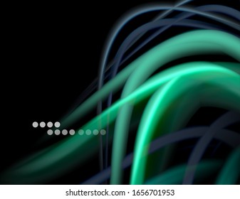Silk smooth lines on black, liquid fluid color waves. Vector Illustration For Wallpaper, Banner, Background, Card, Book, Illustration, landing page, cover, placard, poster, banner, flyer, design