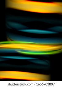 Silk smooth lines on black, liquid fluid color waves. Vector Illustration For Wallpaper, Banner, Background, Card, Book, Illustration, landing page, cover, placard, poster, banner, flyer, design