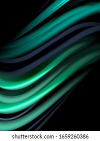 Silk smooth lines on black, liquid fluid color waves. Vector Illustration For Wallpaper, Banner, Background, Card, Book, Illustration, landing page, cover, placard, poster, banner, flyer, design