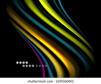 Líneas suaves de seda sobre ondas de color líquido negro. Ilustración vectorial para papel tapiz, pancarta, fondo, tarjeta, libro, ilustración, página de inicio, portada, cartel, cartel, pancarta, volante, diseño