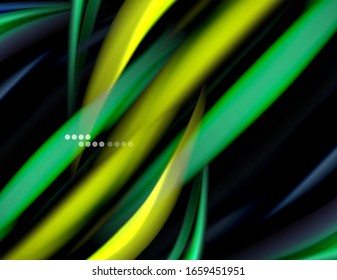 Líneas suaves de seda sobre ondas de color líquido negro. Ilustración vectorial para papel tapiz, pancarta, fondo, tarjeta, libro, ilustración, página de inicio, portada, cartel, cartel, pancarta, volante, diseño