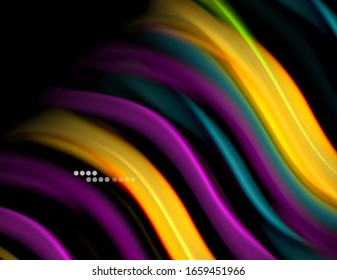 Líneas suaves de seda sobre ondas de color líquido negro. Ilustración vectorial para papel tapiz, pancarta, fondo, tarjeta, libro, ilustración, página de inicio, portada, cartel, cartel, pancarta, volante, diseño