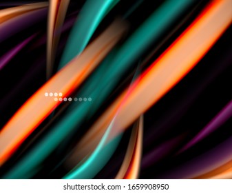 Líneas suaves de seda sobre ondas de color líquido negro. Ilustración vectorial para papel tapiz, pancarta, fondo, tarjeta, libro, ilustración, página de inicio, portada, cartel, cartel, pancarta, volante, diseño