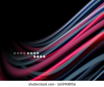 Líneas suaves de seda sobre ondas de color líquido negro. Ilustración vectorial para papel tapiz, pancarta, fondo, tarjeta, libro, ilustración, página de inicio, portada, cartel, cartel, pancarta, volante, diseño