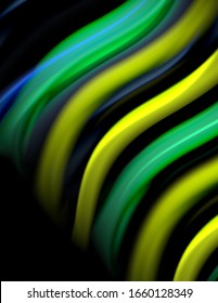 Silk smooth lines on black, liquid fluid color waves. Vector Illustration For Wallpaper, Banner, Background, Card, Book, Illustration, landing page, cover, placard, poster, banner, flyer, design