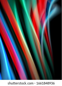 Silk smooth lines on black, liquid fluid color waves. Vector Illustration For Wallpaper, Banner, Background, Card, Book, Illustration, landing page, cover, placard, poster, banner, flyer, design