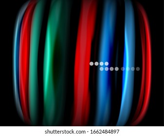 Silk smooth lines on black, liquid fluid color waves. Vector Illustration For Wallpaper, Banner, Background, Card, Book, Illustration, landing page, cover, placard, poster, banner, flyer, design