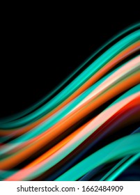 Silk smooth lines on black, liquid fluid color waves. Vector Illustration For Wallpaper, Banner, Background, Card, Book, Illustration, landing page, cover, placard, poster, banner, flyer, design