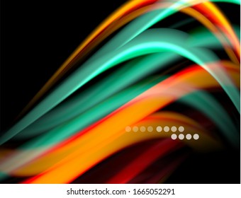 Líneas suaves de seda sobre ondas de color líquido negro. Ilustración vectorial para papel tapiz, pancarta, fondo, tarjeta, libro, ilustración, página de inicio, portada, cartel, cartel, pancarta, volante, diseño