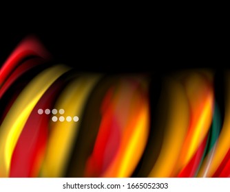 Seide glatte Linien auf schwarzen, flüssig fließenden Farbwellen. Illustration der Vektorillustration für Bildschirmhintergründe, Banner, Hintergrund, Karte, Buch, Illustration, Landungsseite, Abdeckung, Plakat, Plakat, Banner, Flyer, Design