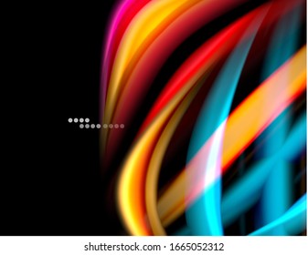 Silk smooth lines on black, liquid fluid color waves. Vector Illustration For Wallpaper, Banner, Background, Card, Book, Illustration, landing page, cover, placard, poster, banner, flyer, design