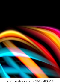 Silk smooth lines on black, liquid fluid color waves. Vector Illustration For Wallpaper, Banner, Background, Card, Book, Illustration, landing page, cover, placard, poster, banner, flyer, design