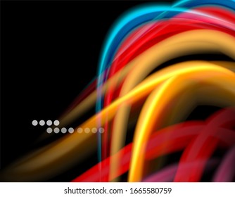 Linhas suaves de seda em ondas coloridas pretas líquidas. Ilustração vetorial para papel de parede, banner, plano de fundo, cartão, livro, ilustração, landing page, capa, cartaz, cartaz, banner, folheto, design