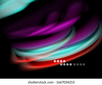 Líneas suaves de seda sobre ondas de color líquido negro. Ilustración vectorial para papel tapiz, pancarta, fondo, tarjeta, libro, ilustración, página de inicio, portada, cartel, cartel, pancarta, volante, diseño