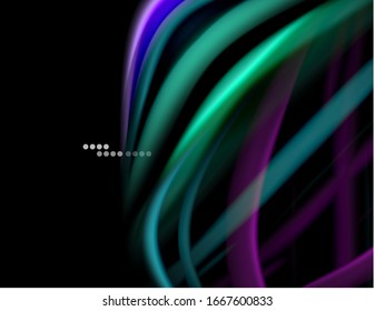 Silk smooth lines on black, liquid fluid color waves. Vector Illustration For Wallpaper, Banner, Background, Card, Book, Illustration, landing page, cover, placard, poster, banner, flyer, design