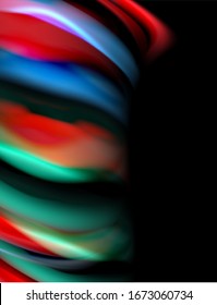 Silk smooth lines on black, liquid fluid color waves. Vector Illustration For Wallpaper, Banner, Background, Card, Book, Illustration, landing page, cover, placard, poster, banner, flyer, design