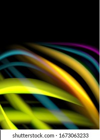 Silk smooth lines on black, liquid fluid color waves. Vector Illustration For Wallpaper, Banner, Background, Card, Book, Illustration, landing page, cover, placard, poster, banner, flyer, design