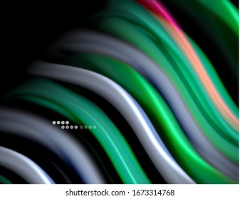 Líneas suaves de seda sobre ondas de color líquido negro. Ilustración vectorial para papel tapiz, pancarta, fondo, tarjeta, libro, ilustración, página de inicio, portada, cartel, cartel, pancarta, volante, diseño