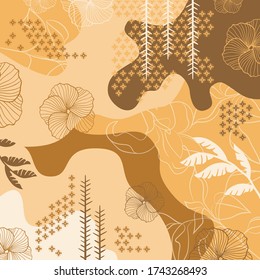 Silk square scarf with abstract floral pattern design on yellow background