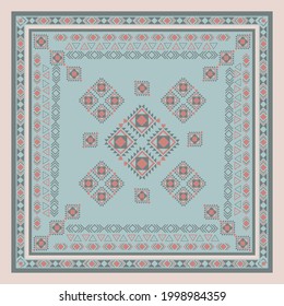 silk square scarves design with ethnic triball pattern