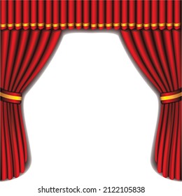 Silk Stage Illustration. Red Curtain Vector Clip Art. Curtains Open Vector.