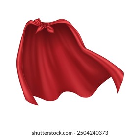 Silk superhero cloak tied on nonexistent shoulders practical vector illustration. Part play outfit party clothing 3d question on white foundation