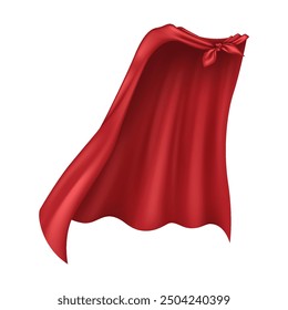 Silk superhero cloak tied on imaginary shoulders realistic vector illustration. Role play costume party clothing 3d object on white background