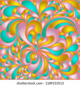 Silk texture fluid shapes, gradient color abstract branches elegant floral pattern, stylized flower organic print, vector ornate background. Flourish floral twirls stylized organic tile vector.