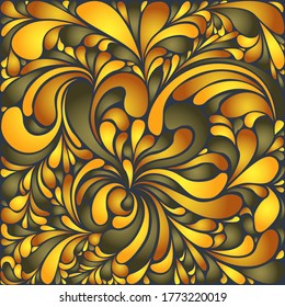 Formas de fluido de textura de seda, ramas abstractas de color gradiente patrón floral elegante, impresión orgánica de flor estilizada, fondo ornamentado vectorial. Flourish rampas de tejas orgánicas estilizadas.