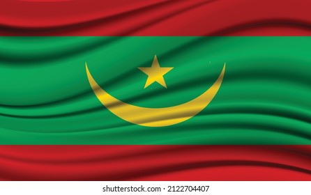 Silk Waving Flag of Mauritania. Silk, Satin Texture Background