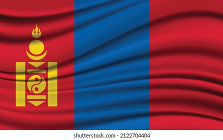 Silk Waving Flag of Mongolia. Silk, Satin Texture Background