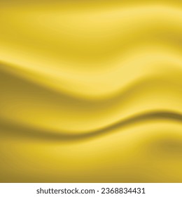Silk yellow background. Abstract vector pattern with copy space. Liquid wave texture, smooth drapery wallpaper. Wedding fabric, satin. Wavy design for banner, card, postcard, backdrop.