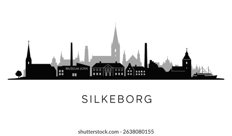 Silkeborg Skyline with Denmark Cityscape Silhouette.