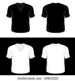 Silkscreen series. Black and white realistic blank t-shirt templates. See also men's tank top, t-shirt and sleeveless shirt illustrations.