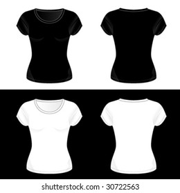 Silkscreen series. Black and white realistic woman's blank cap sleeve scoop neck t-shirt templates.