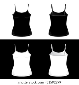 Silkscreen series. Black and white realistic ladies' blank camisole templates.