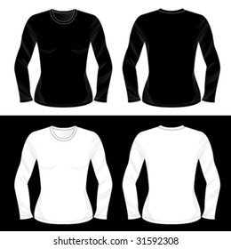 Silkscreen series. Black and white realistic ladies' blank long sleeve t-shirt templates.