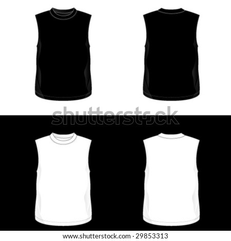 Silkscreen series. Black and white realistic blank t-shirt templates. See also V-neck, t-shirt and men's tank top illustrations.