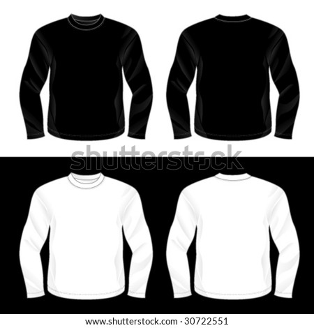 Silkscreen series. Black and white realistic blank long sleeve t-shirt templates.