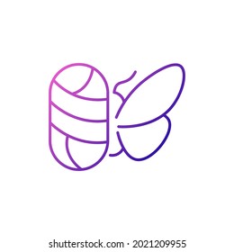 Silkworm with cocoon outline icon. Silk material. Fabric feature. Textile industry. Material quality. Gradient symbol. Isolated vector stock illustration