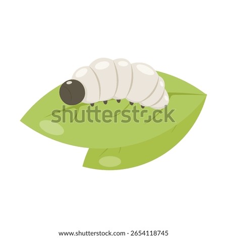 Silkworm And Leaf Icon Vector Design.