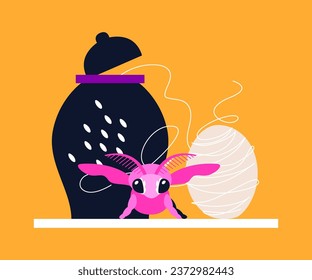 Silkworm and vessel - modern colored vector illustration